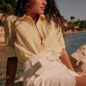 Sezane Yellow Striped Button Down Shirt